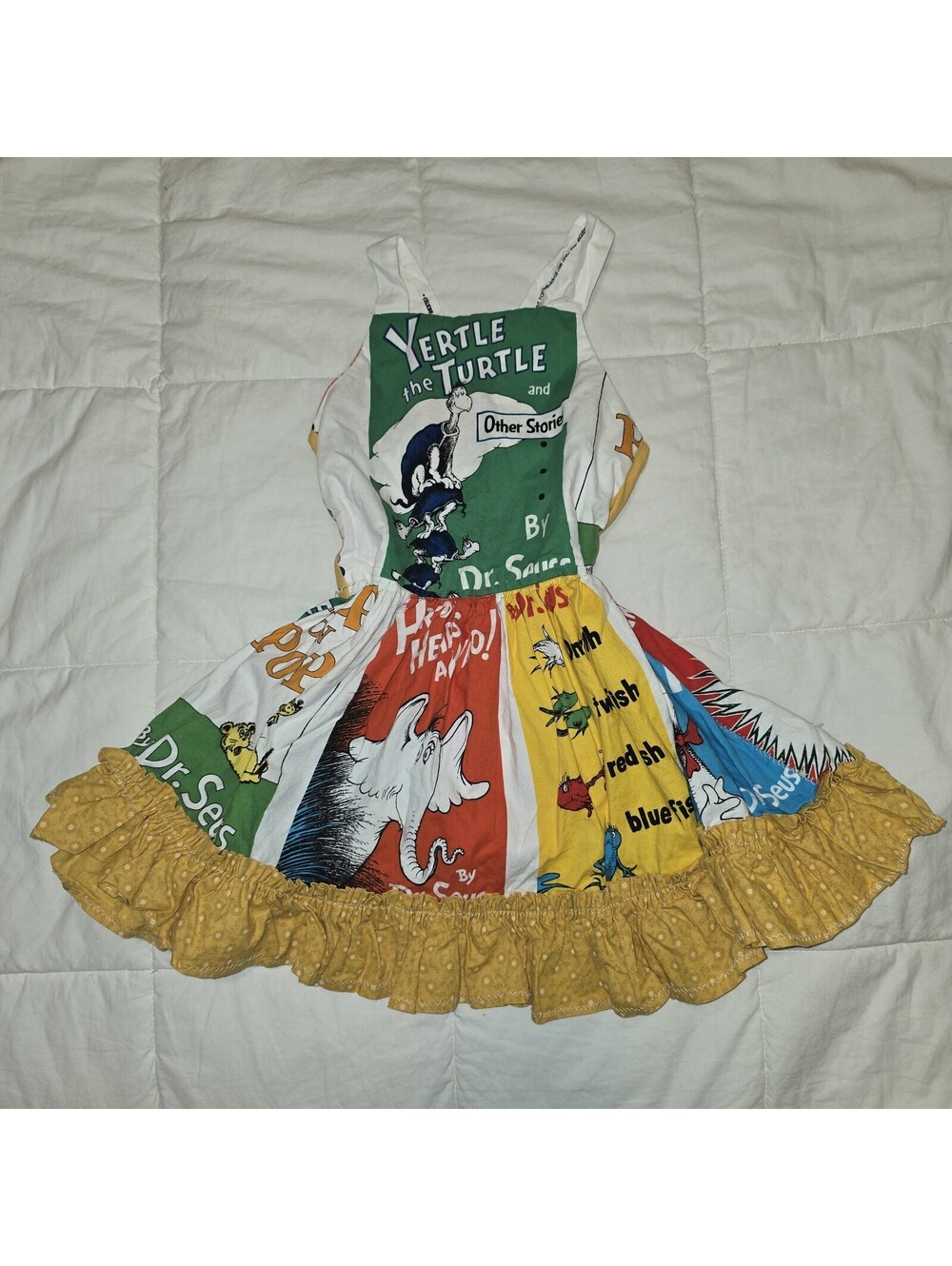 Dr. Seuss Story Book Print Ruffle Twirl Full Circle Dress Artisan Made
